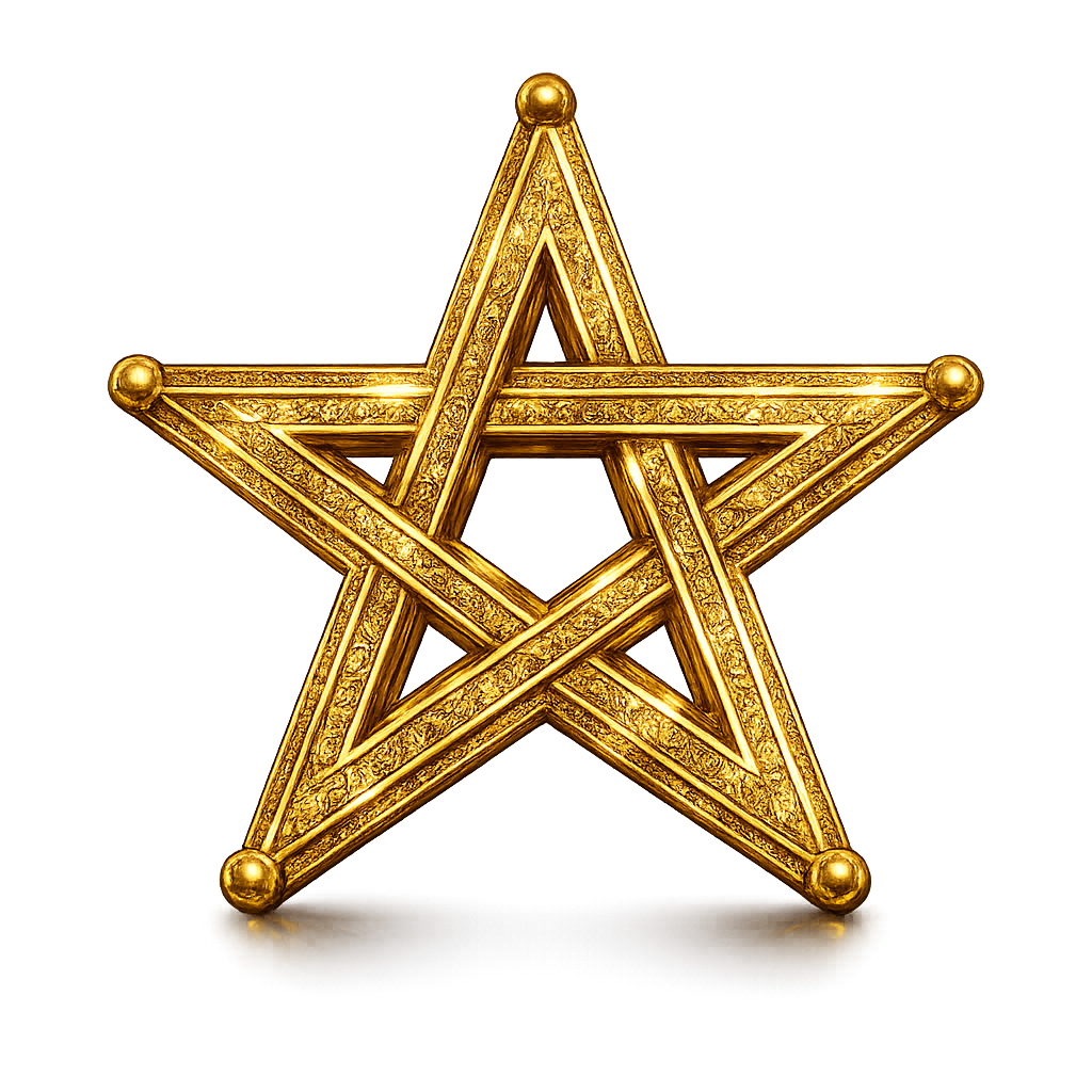 Pentagrama dourado flamejante